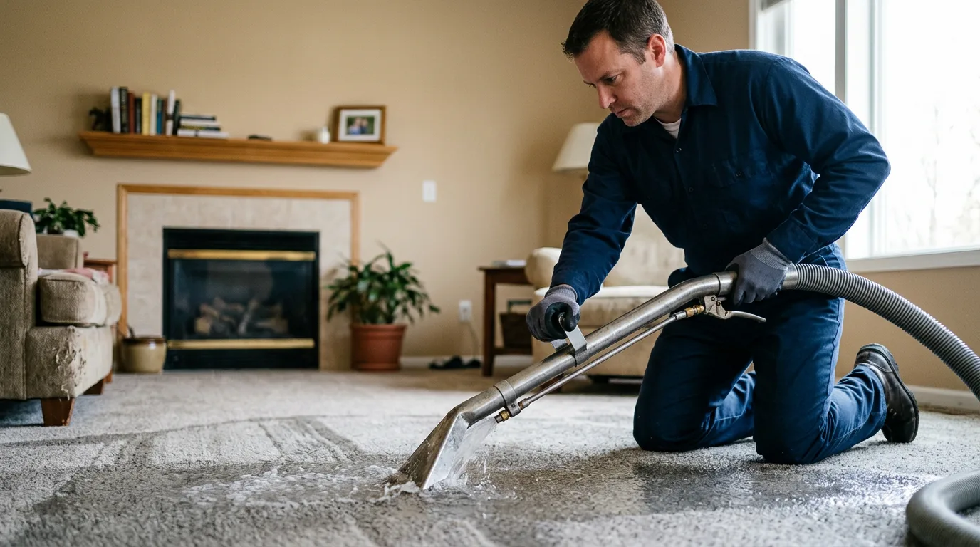 Water damage restoration technician working near Lenexa, KS